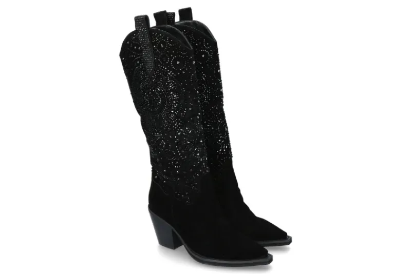 Damen Alma en pena Cowboy Boots CROSTA BLACK STRASS- schwarz