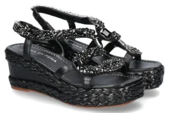 Damen Alma en pena Keilsandale NAPPA- schwarz