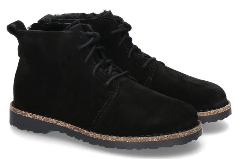 Damen Birkenstock Damen- Stiefelette UPPSALA MID SHEARLING VELOURSLEDER- schwarz