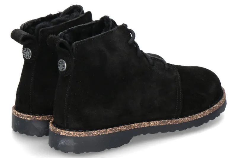 Damen Birkenstock Damen- Stiefelette UPPSALA MID SHEARLING VELOURSLEDER- schwarz