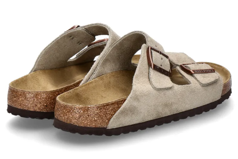 Herren Birkenstock Herren- Pantolette ARIZONA BS SCHMALE WEITE VELOURSLEDER- taupe