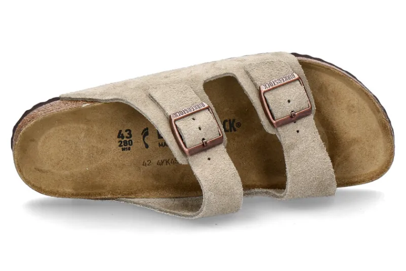 Herren Birkenstock Herren- Pantolette ARIZONA BS SCHMALE WEITE VELOURSLEDER- taupe