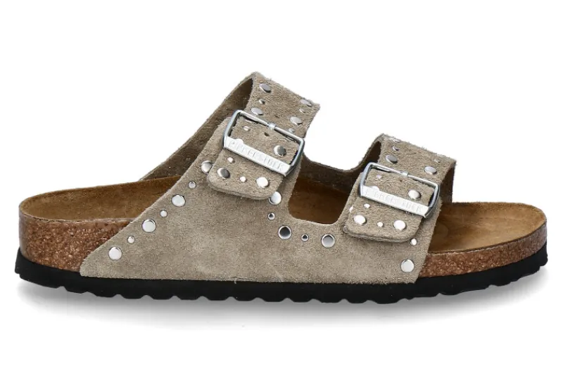 Damen Birkenstock Pantolette ARIZONA SCHMAL RIVET BORDER- taupe