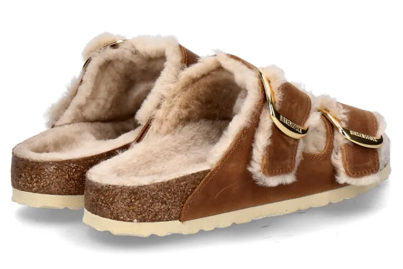 Damen Birkenstock Pantolette ARIZONA BIG BUCKLE SCHMAL- shearling/ cognac
