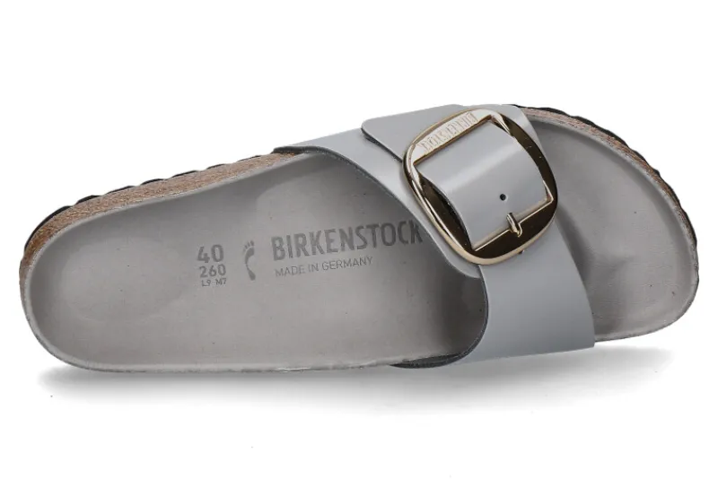 Damen Birkenstock Pantolette MADRID SCHMAL BIG BUCKLE- high-shine stone coin