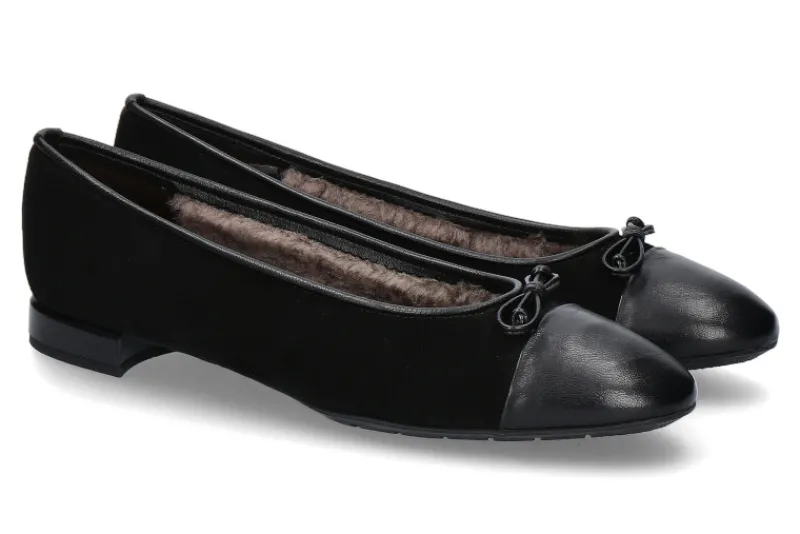 Damen Brunate Ballerina gefüttert PIA NAPPA CAMOSCIO NERO