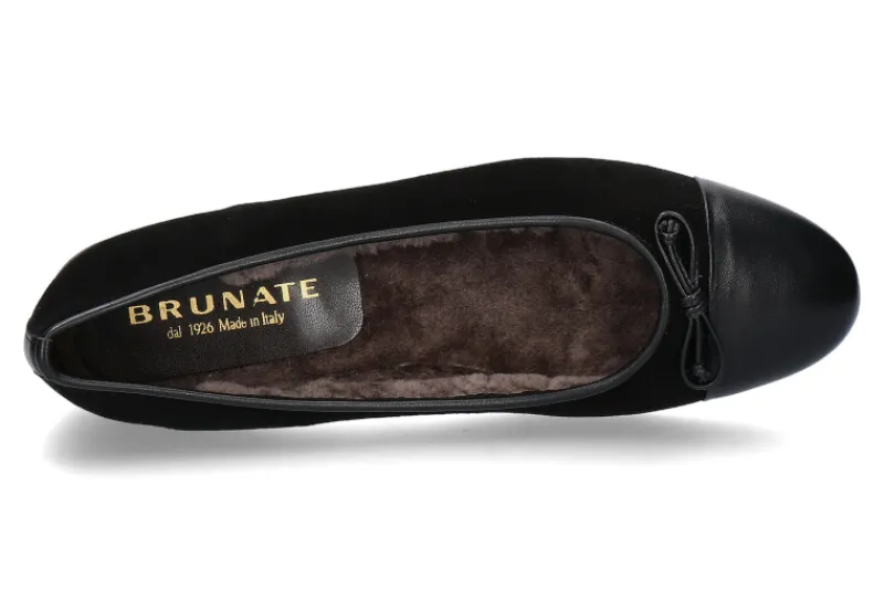 Damen Brunate Ballerina gefüttert PIA NAPPA CAMOSCIO NERO