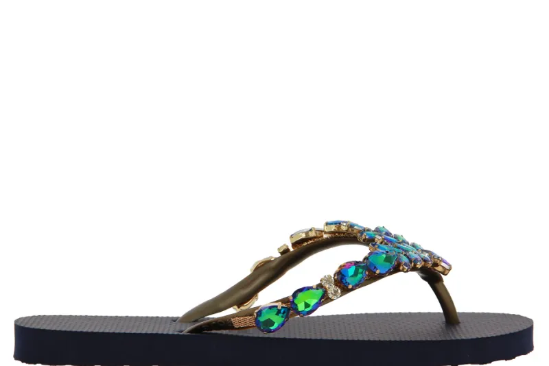 Damen CHANCLAS Zehensteg Sandale ADELA DIAMOND GREEN BLUE