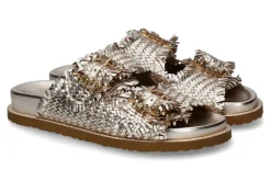 Damen Coral Blue Pantolette leather jewel buckle gold