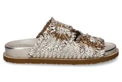 Damen Coral Blue Pantolette leather jewel buckle gold