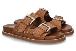 Damen Coral Blue Pantolette leather slide ethnic tan