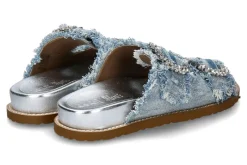 Damen Coral Blue Pantolette slide metal denim white