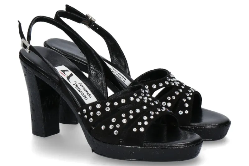 Damen Fernando Pensato Sandale MIRANDA CAMOSCIO NERO STRASS SKY (38)