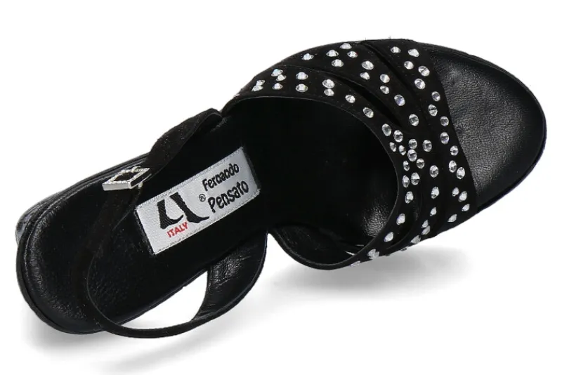 Damen Fernando Pensato Sandale MIRANDA CAMOSCIO NERO STRASS SKY (38)