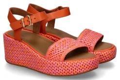 Damen Fitflop Keilsandale RAFFIA LEATHER- satsuma/pink perfect mix
