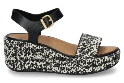 Damen Fitflop Keilsandale RAFFIA LEATHER- schwarz/ivory mix