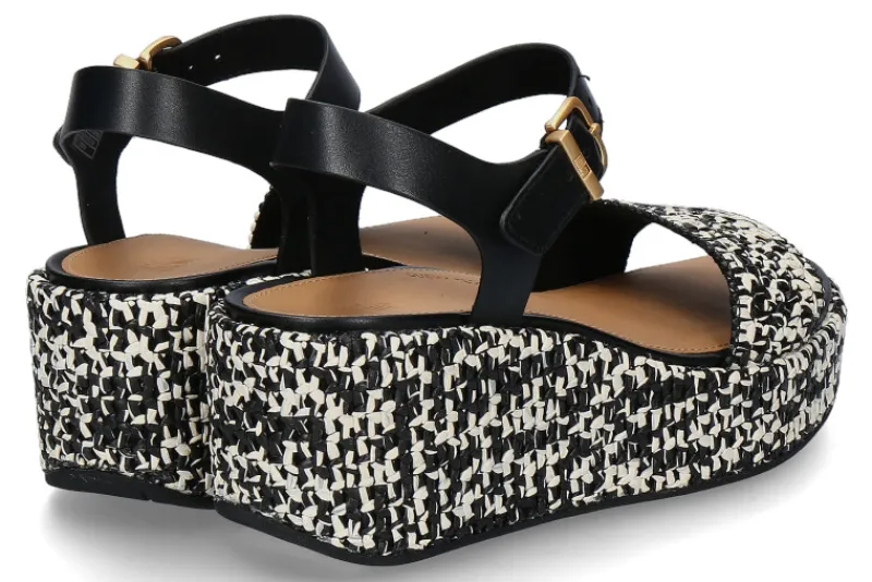 Damen Fitflop Keilsandale RAFFIA LEATHER- schwarz/ivory mix