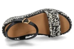 Damen Fitflop Keilsandale RAFFIA LEATHER- schwarz/ivory mix