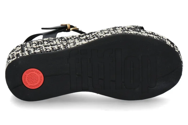 Damen Fitflop Keilsandale RAFFIA LEATHER- schwarz/ivory mix