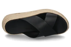 Damen Fitflop Pantolette F-MODE ESPADRILLE LEATHER FLATFORM CROSS SLIDES- black/schwarz