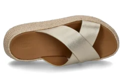 Damen Fitflop Pantolette F-MODE ESPADRILLE LEATHER FLATFORM CROSS SLIDES- platino/gold