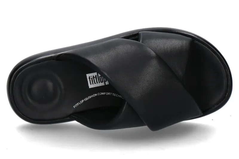 Damen Fitflop Pantolette IQUSHION D-LUXE PADDED LEATHER CROSS- all black/schwarz