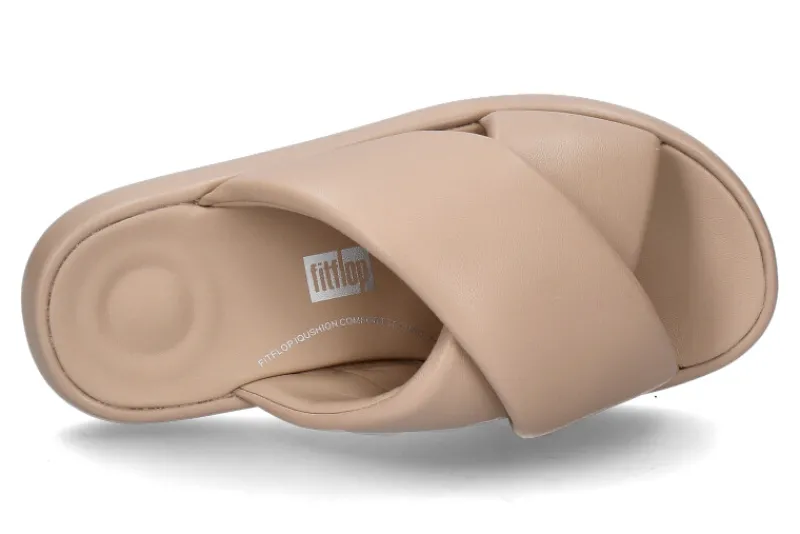 Damen Fitflop Pantolette IQUSHION D-LUXE PADDED LEATHER CROSS- classic beige