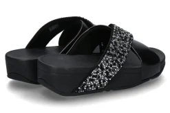Damen Fitflop Pantolette LULU CRYSTAL-MIX METALLIC CROSS- all black/schwarz