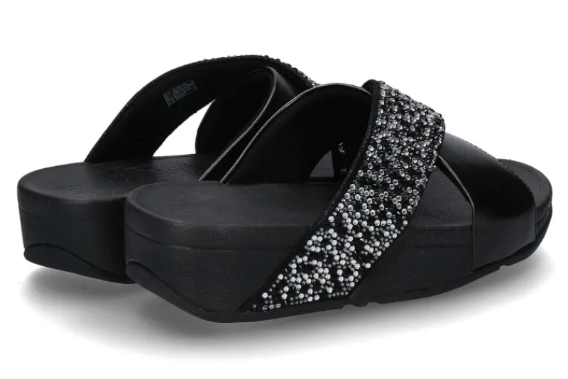 Damen Fitflop Pantolette LULU CRYSTAL-MIX METALLIC CROSS- all black/schwarz