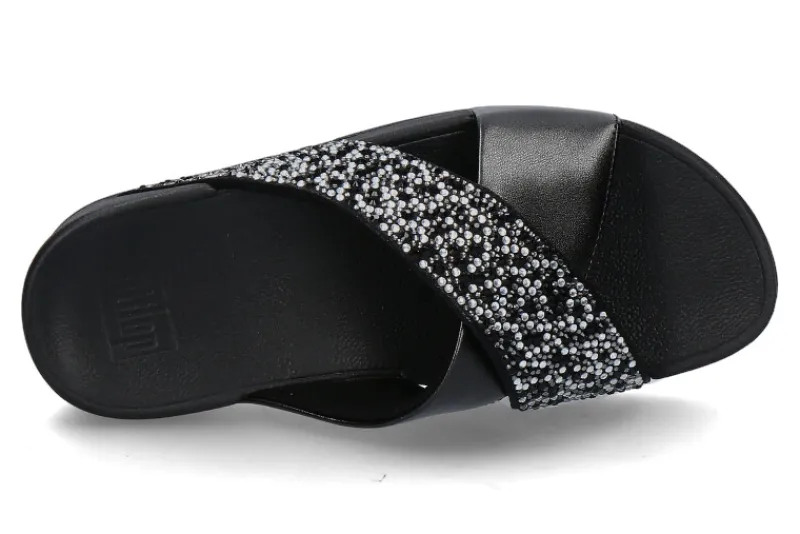 Damen Fitflop Pantolette LULU CRYSTAL-MIX METALLIC CROSS- all black/schwarz