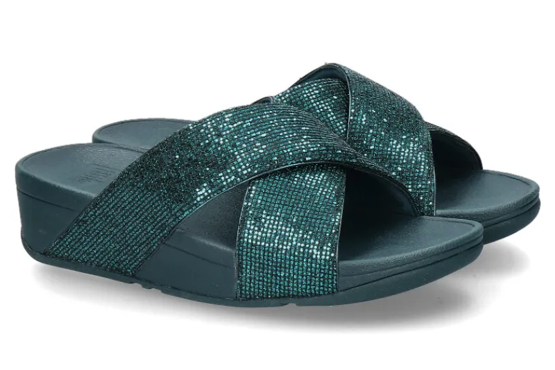 Damen Fitflop Pantolette LULU GLITTERBALL CROSS- metallic deep teal