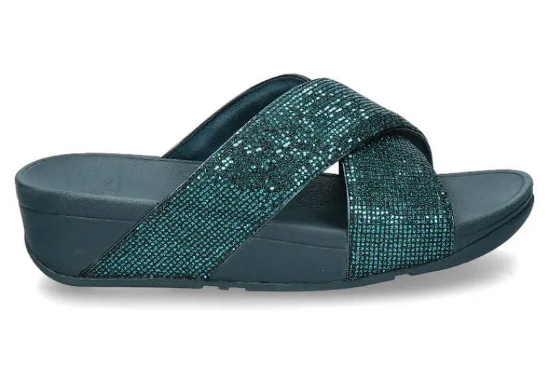 Damen Fitflop Pantolette LULU GLITTERBALL CROSS- metallic deep teal
