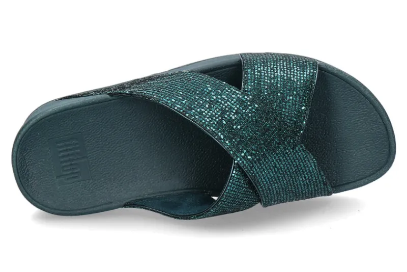 Damen Fitflop Pantolette LULU GLITTERBALL CROSS- metallic deep teal
