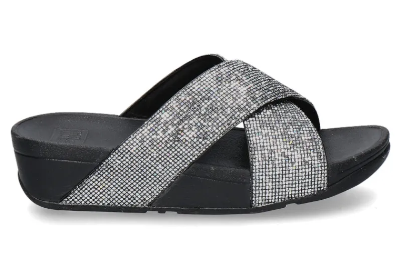 Damen Fitflop Pantolette LULU GLITTERBALL CROSS- silver