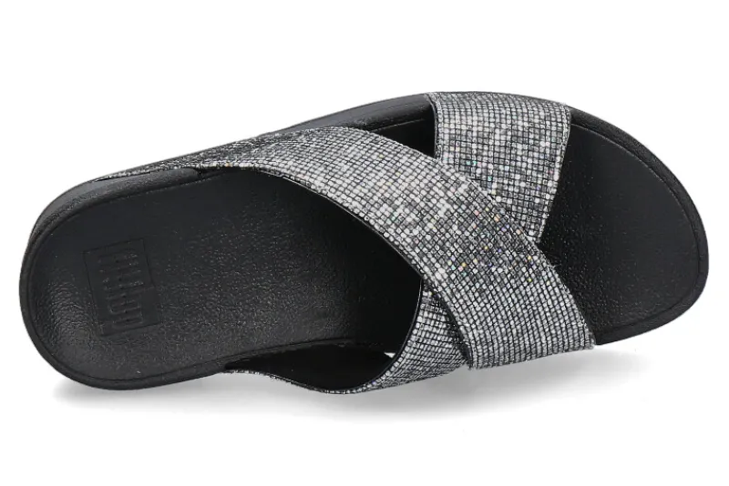 Damen Fitflop Pantolette LULU GLITTERBALL CROSS- silver