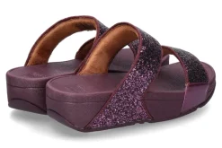 Damen Fitflop Pantolette LULU GLITTER SLIDES- metallic mauve wine