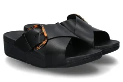 Damen Fitflop Pantolette LULU RESIN-BUCKLE LEATHER CROSS all black/schwarz
