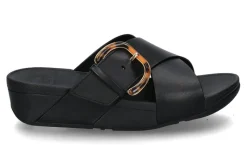 Damen Fitflop Pantolette LULU RESIN-BUCKLE LEATHER CROSS all black/schwarz