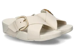 Damen Fitflop Pantolette LULU RESIN-BUCKLE LEATHER CROSS- paris beige