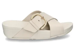 Damen Fitflop Pantolette LULU RESIN-BUCKLE LEATHER CROSS- paris beige