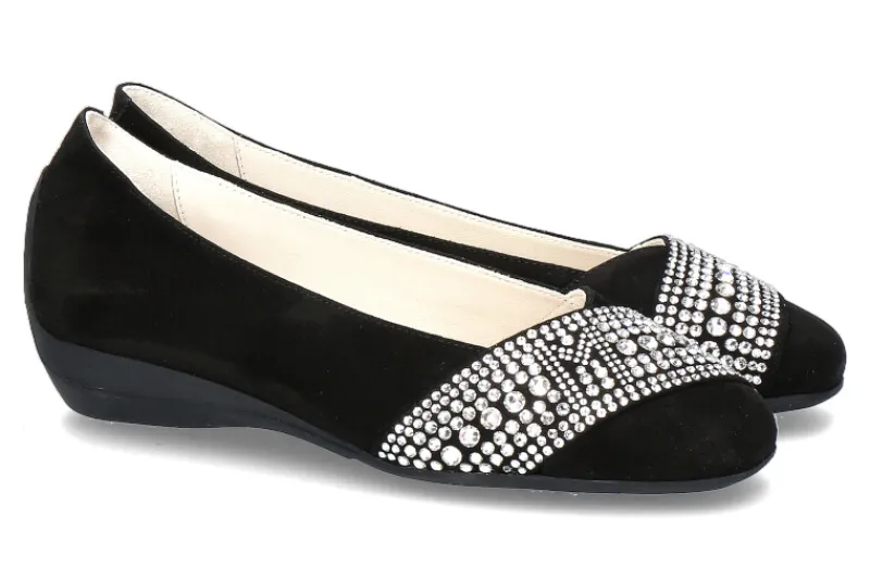 Damen Mania Ballerina CAMOSCIO NERO SILVER STRASS (37 )