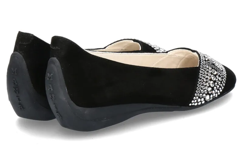 Damen Mania Ballerina CAMOSCIO NERO SILVER STRASS (37 )