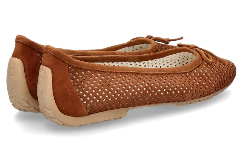 Damen Mania Ballerina PERFORATO CAMOSCIO COGNAC (41½)