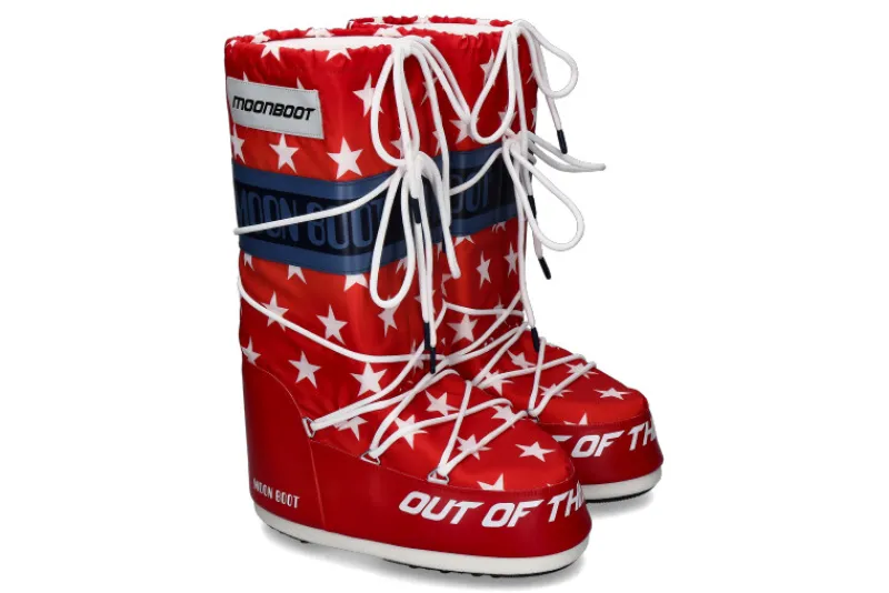 Damen Moon Boot snow boot RETROBIKER WHITE STARS PRINT- white/ red