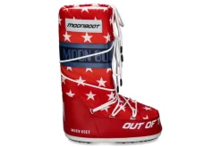 Damen Moon Boot snow boot RETROBIKER WHITE STARS PRINT- white/ red