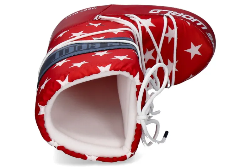 Damen Moon Boot snow boot RETROBIKER WHITE STARS PRINT- white/ red