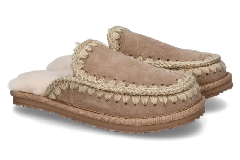 Damen mou Pantolette gefüttert SLIPPER FULL ESKIMO STITCH- camel