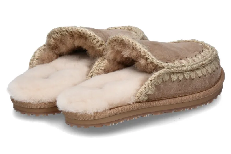 Damen mou Pantolette gefüttert SLIPPER FULL ESKIMO STITCH- camel