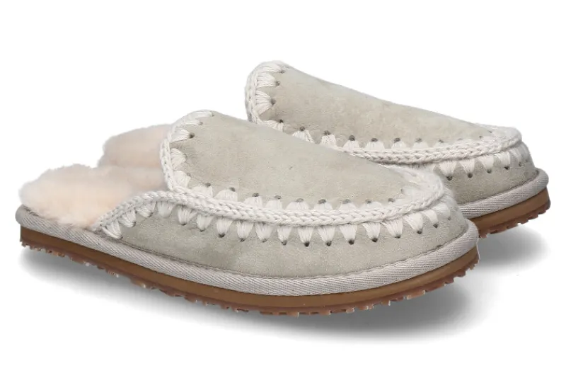 Damen mou Pantolette gefüttert SLIPPER FULL ESKIMO STITCH- silber