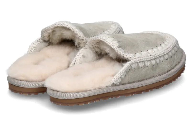 Damen mou Pantolette gefüttert SLIPPER FULL ESKIMO STITCH- silber